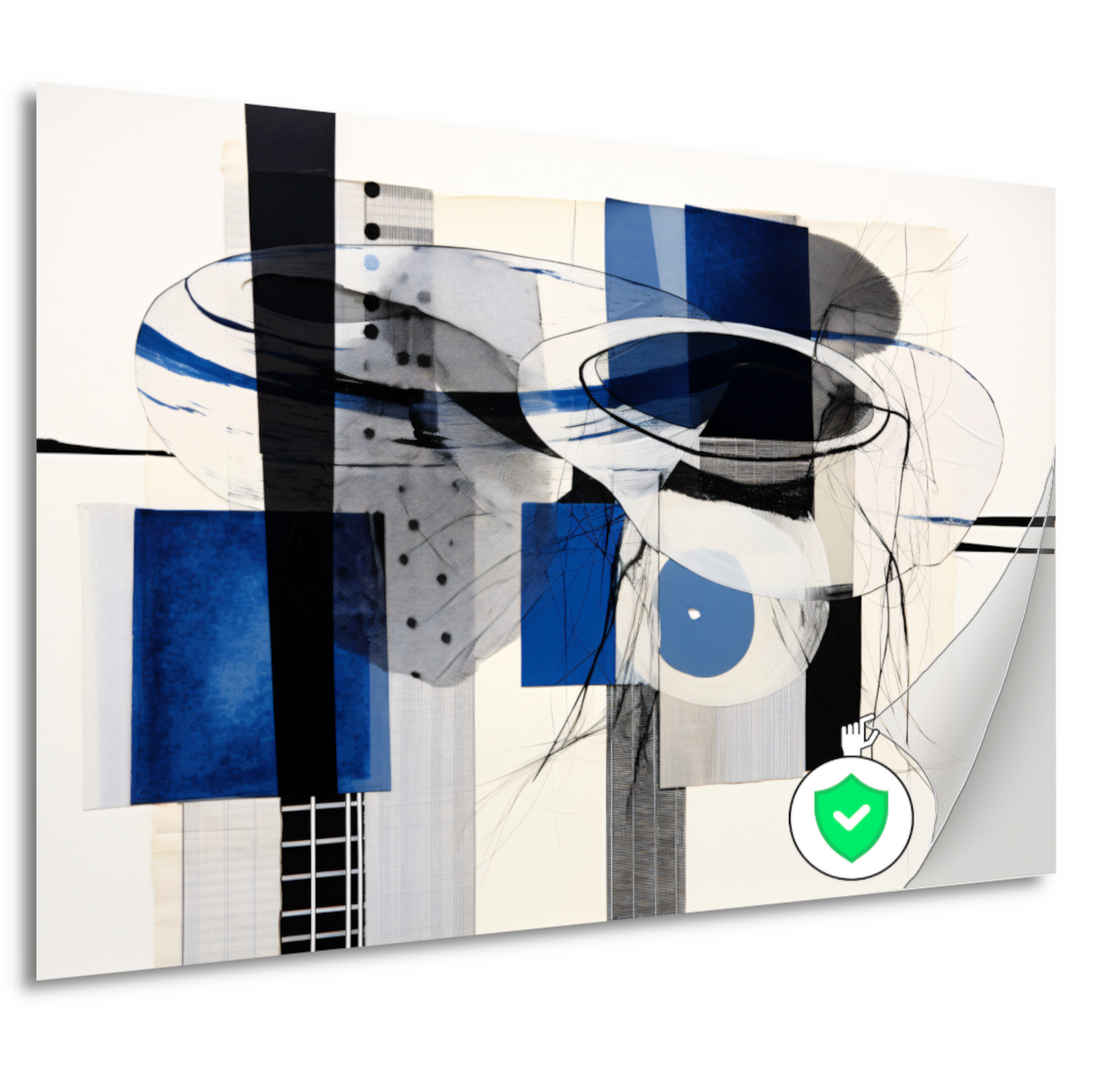 Minimalistische lijnencompositie in rood, blauw en geel poster