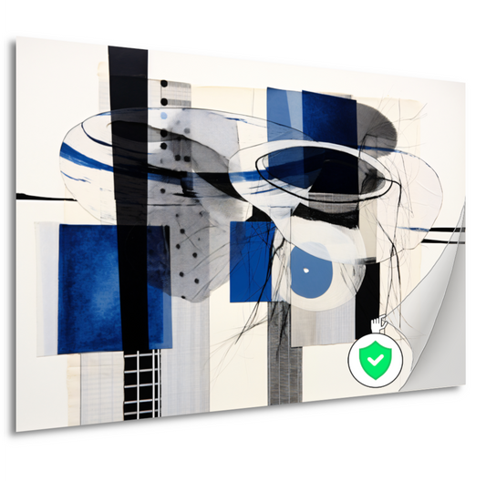 Minimalistische lijnencompositie in rood, blauw en geel poster