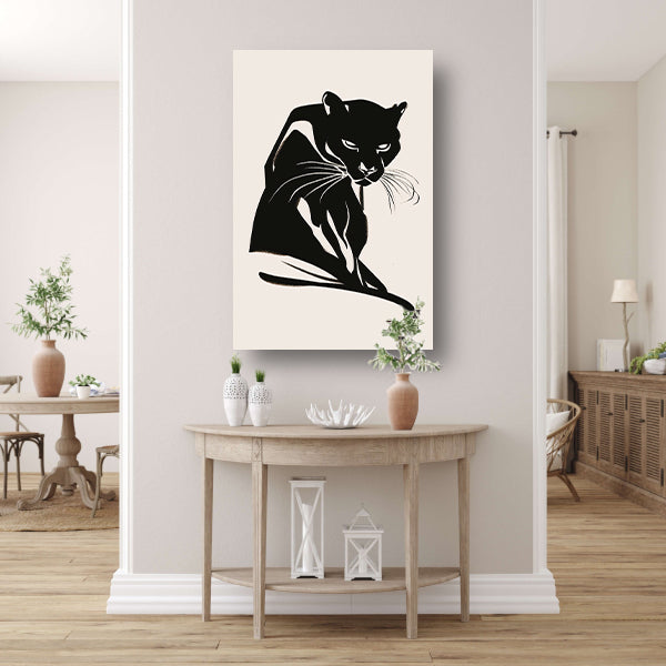 Minimalistisch kunstwerk van een zwarte panter poster