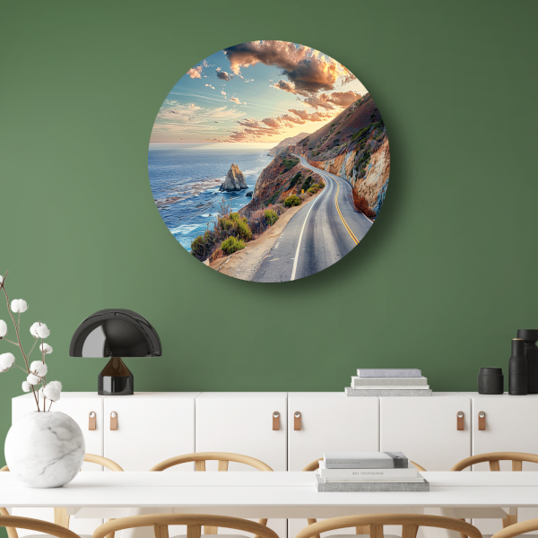 Impressionistieke Landschapsweg aluminium muurcirkel