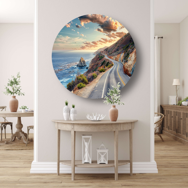 Impressionistieke Landschapsweg aluminium muurcirkel