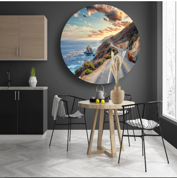 Impressionistieke Landschapsweg aluminium muurcirkel