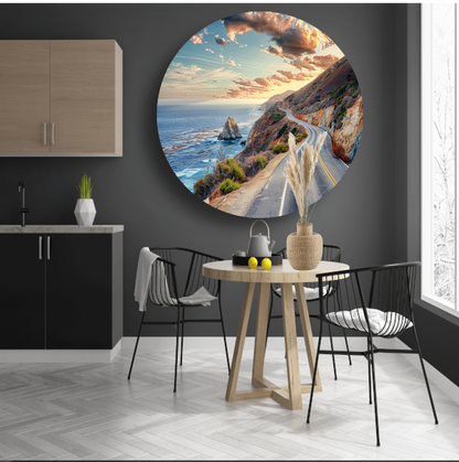 Impressionistieke Landschapsweg aluminium muurcirkel