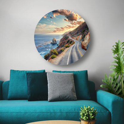 Impressionistieke Landschapsweg aluminium muurcirkel