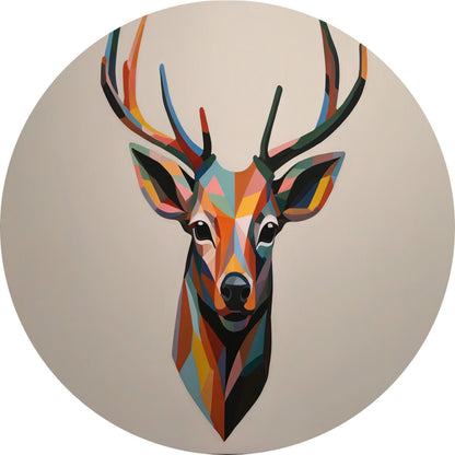 Kleurrijk Geometrisch Portret van een Hert aluminium muurcirkel