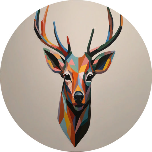 Kleurrijk Geometrisch Portret van een Hert aluminium muurcirkel