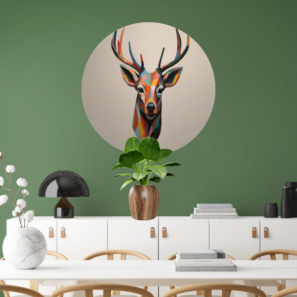 Kleurrijk Geometrisch Portret van een Hert aluminium muurcirkel