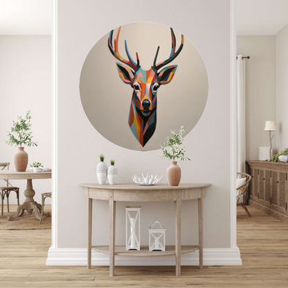Kleurrijk Geometrisch Portret van een Hert aluminium muurcirkel