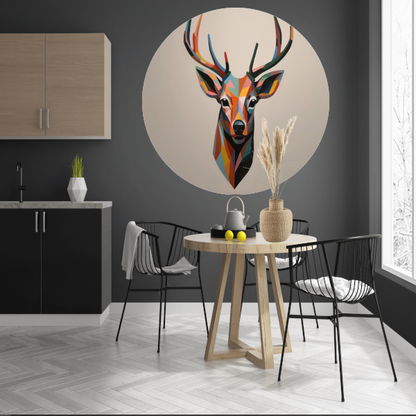 Kleurrijk Geometrisch Portret van een Hert aluminium muurcirkel