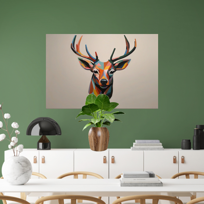 Kleurrijk Geometrisch Portret van een Hert canvas met baklijst
