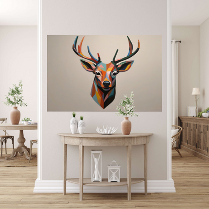 Kleurrijk Geometrisch Portret van een Hert canvas met baklijst