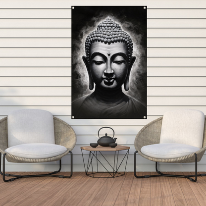 Serene Boeddha in Monochrome Tinten tuinposter