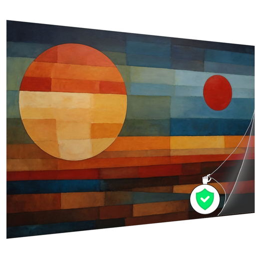 Geometrische Weerspiegeling van Zonsondergang en Nacht poster