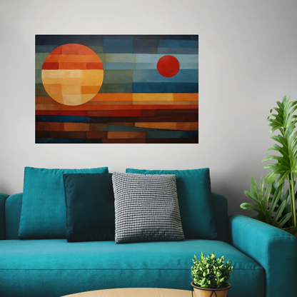 Geometrische Weerspiegeling van Zonsondergang en Nacht poster