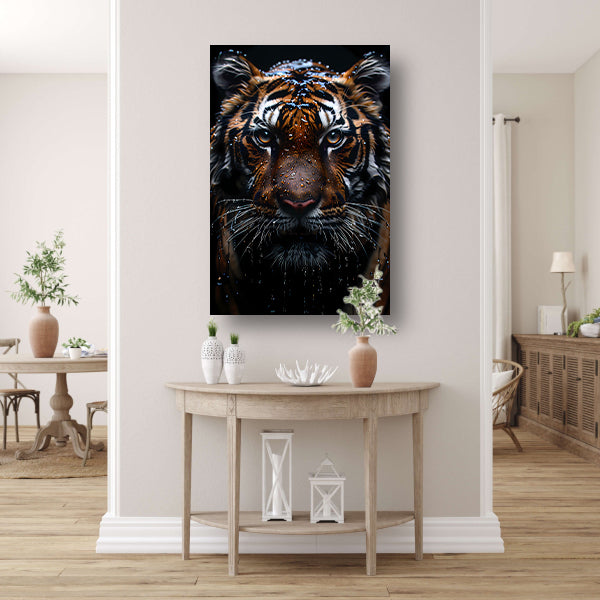 HyperRealistisch Tijger in de Regen canvas met baklijst