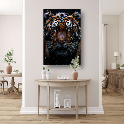 HyperRealistisch Tijger in de Regen canvas met baklijst