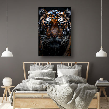 HyperRealistisch Tijger in de Regen canvas met baklijst