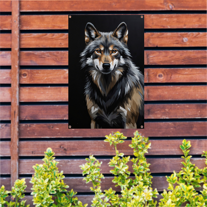 Stoic Wolf in Monochrome Digital Art tuinposter