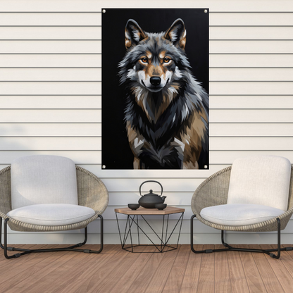 Stoic Wolf in Monochrome Digital Art tuinposter