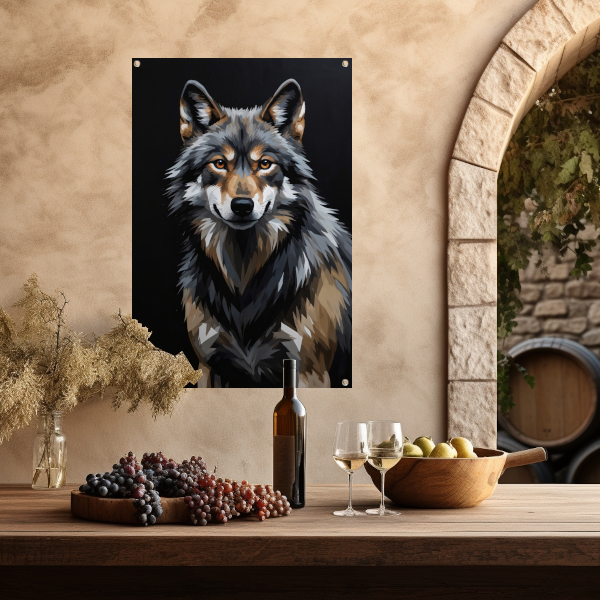 Stoic Wolf in Monochrome Digital Art tuinposter