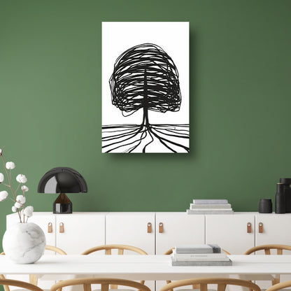 Zwarte lijnen boom met wortels illustratie acrylglas