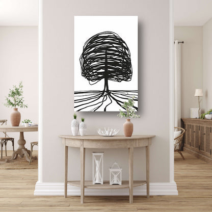 Zwarte lijnen boom met wortels illustratie acrylglas