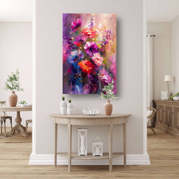 Abstracte bloemen in levendige kleuren canvas