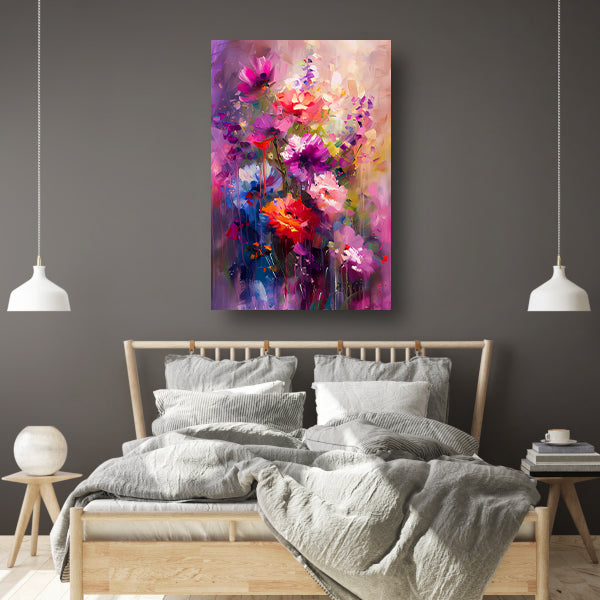 Abstracte bloemen in levendige kleuren canvas met baklijst