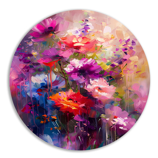 Abstracte bloemen in levendige kleuren aluminium muurcirkel