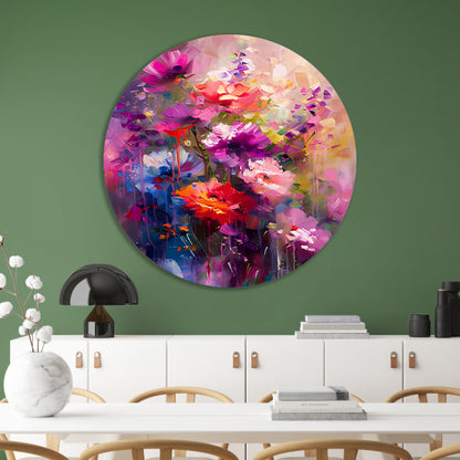 Abstracte bloemen in levendige kleuren aluminium muurcirkel