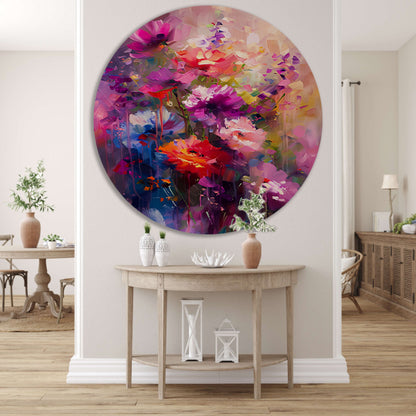 Abstracte bloemen in levendige kleuren aluminium muurcirkel