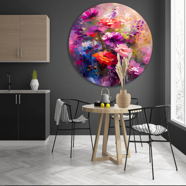 Abstracte bloemen in levendige kleuren aluminium muurcirkel