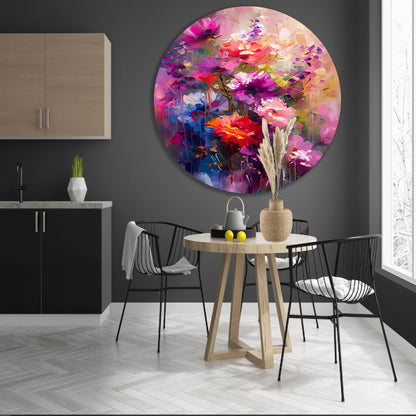 Abstracte bloemen in levendige kleuren aluminium muurcirkel