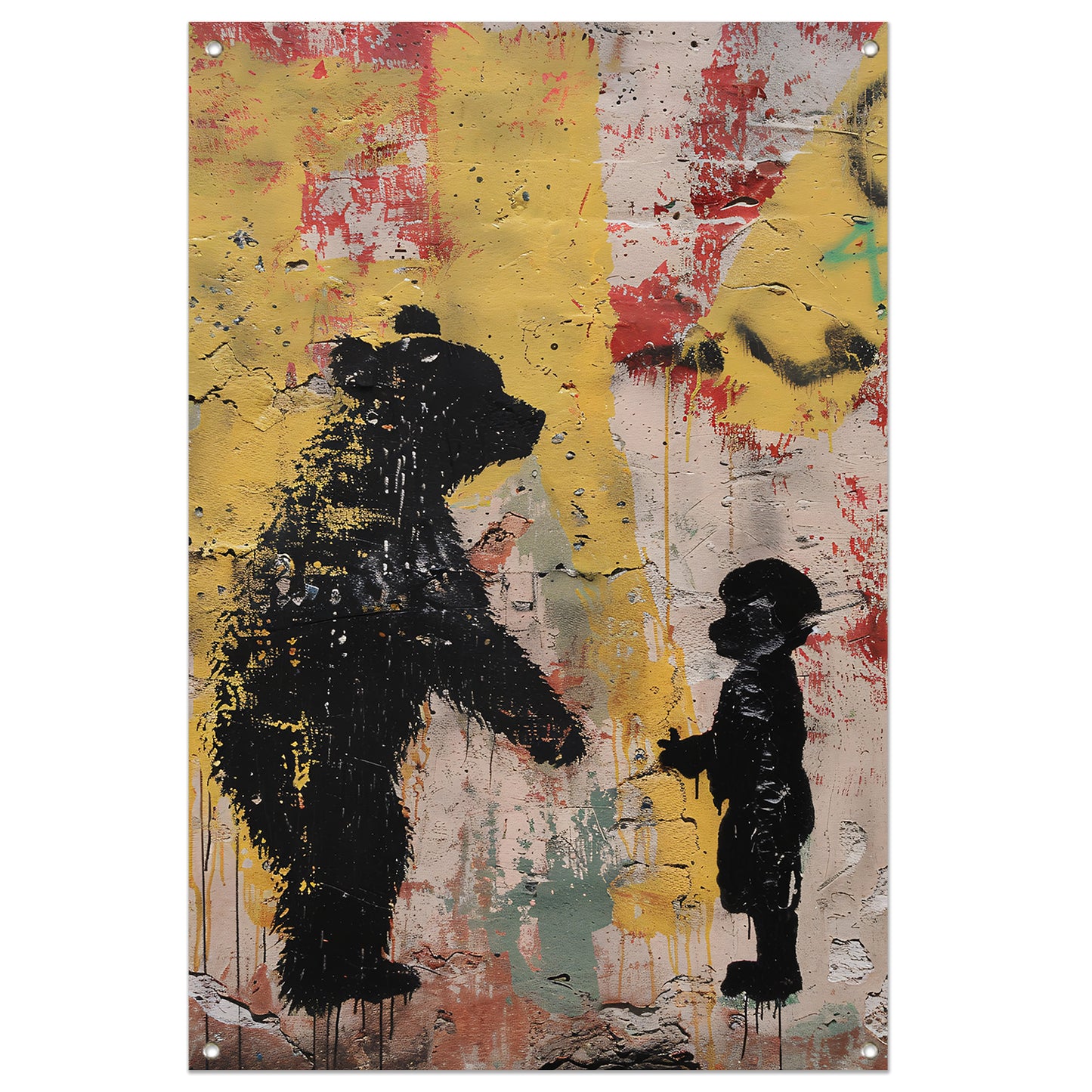 Zwart-wit street art beer en kind tuinposter