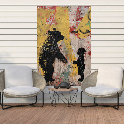 Zwart-wit street art beer en kind tuinposter