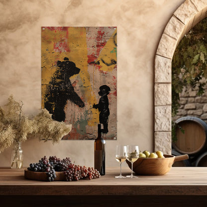Zwart-wit street art beer en kind tuinposter