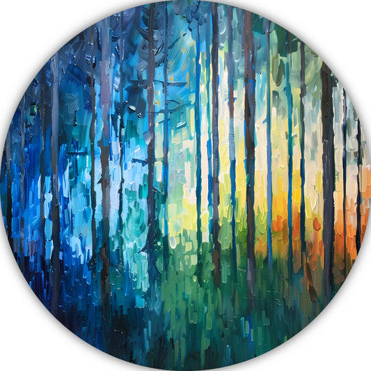 Abstract expressionistisch bos in kleurrijke olieverf aluminium muurcirkel