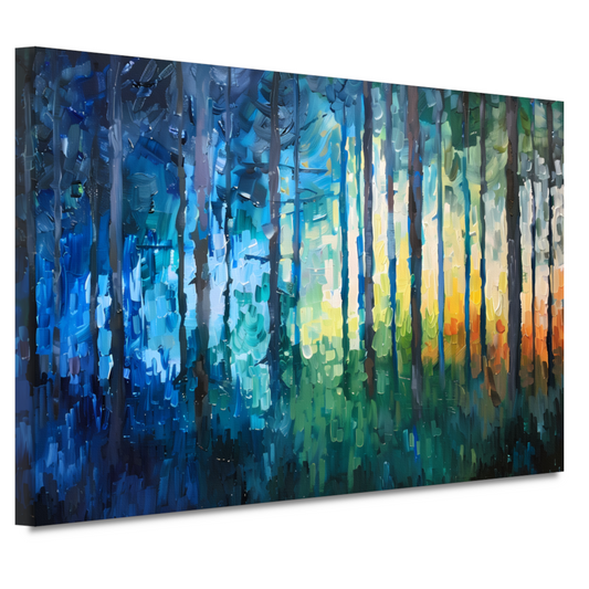 Abstract expressionistisch bos in kleurrijke olieverf canvas