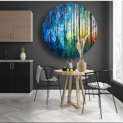 Abstract expressionistisch bos in kleurrijke olieverf aluminium muurcirkel