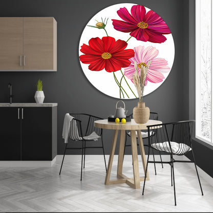 Drie Kosmosbloemen in zachte kleuren forex muurcirkel