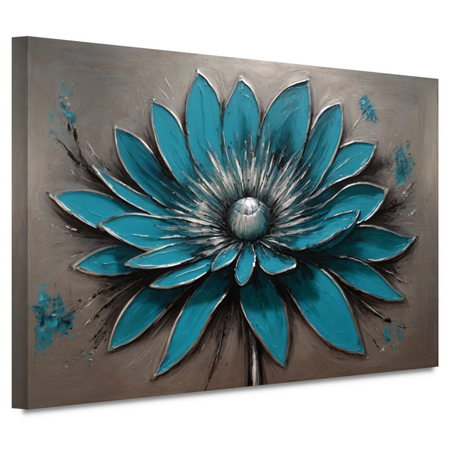 Turkooise Bloem met Zilveren Accenten canvas