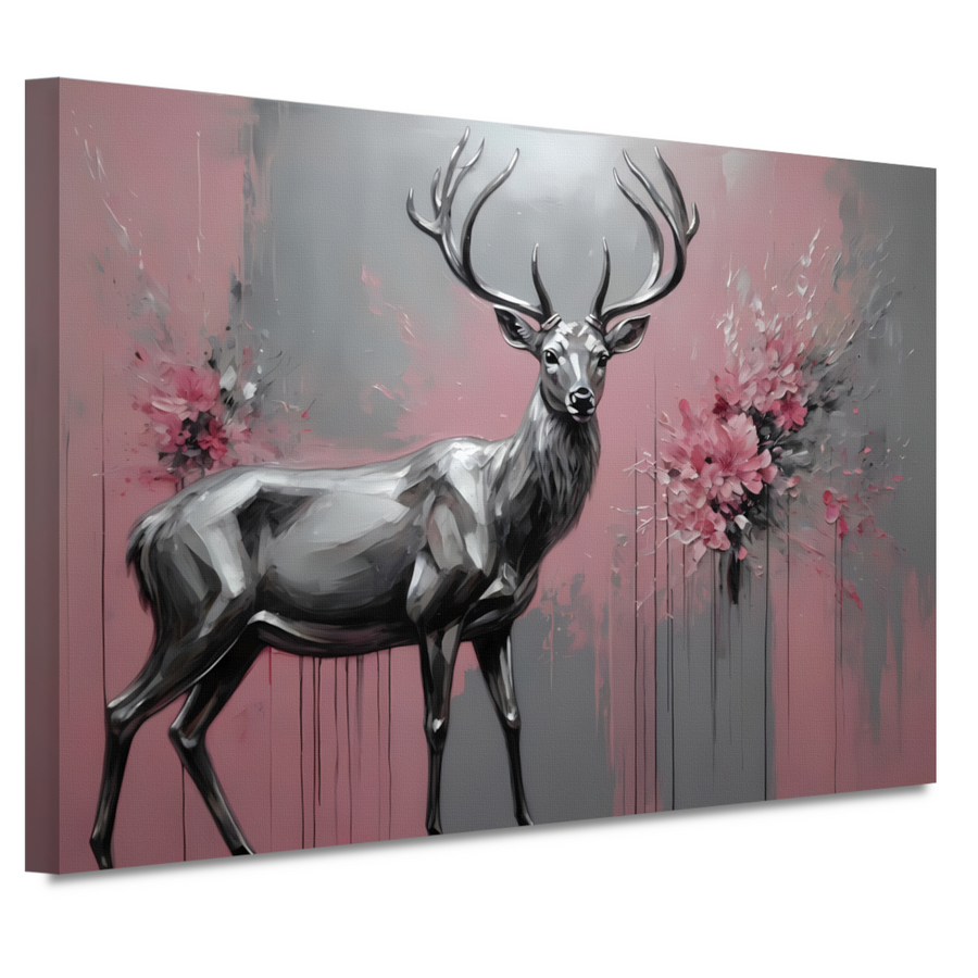 Abstract Zilver Hert in Roze Bloemenveld canvas