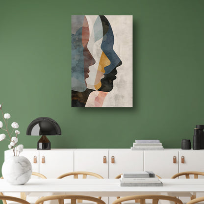 Abstracte Gezichten in Blauw, Beige en Geel canvas