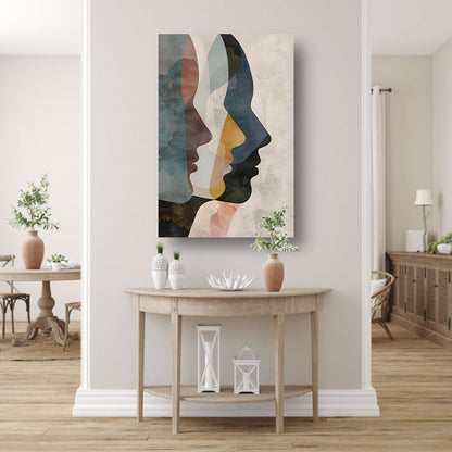 Abstracte Gezichten in Blauw, Beige en Geel canvas