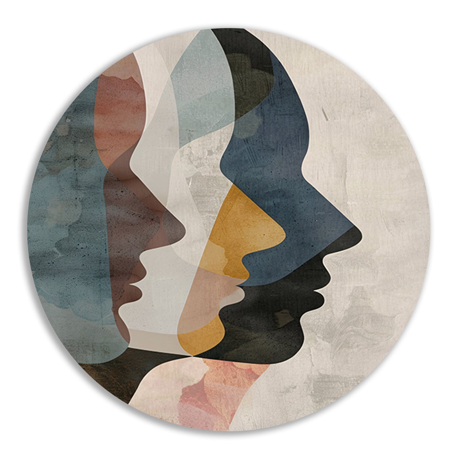 Abstracte Gezichten in Blauw, Beige en Geel forex muurcirkel