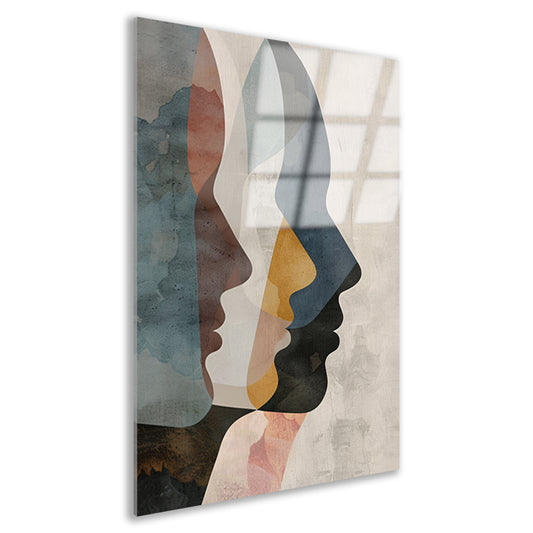 Abstracte Gezichten in Blauw, Beige en Geel acrylglas