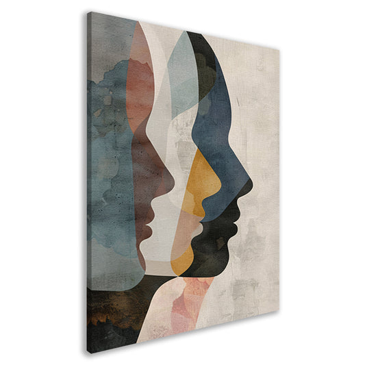 Abstracte Gezichten in Blauw, Beige en Geel canvas