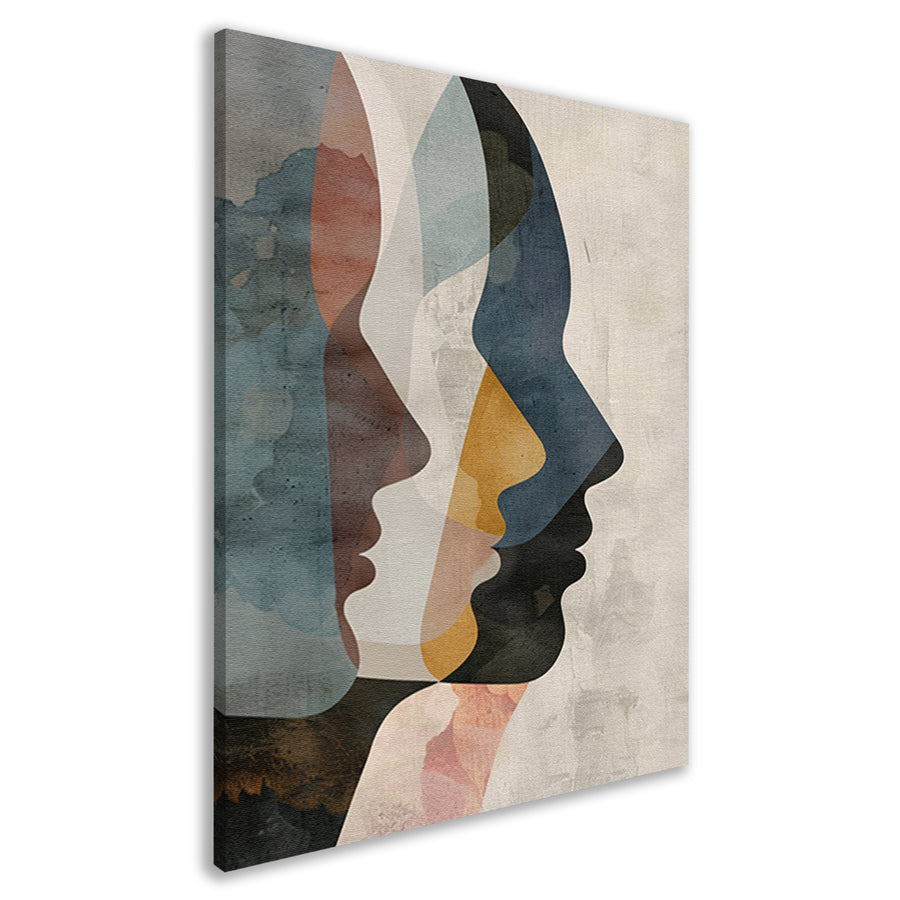 Abstracte Gezichten in Blauw, Beige en Geel canvas