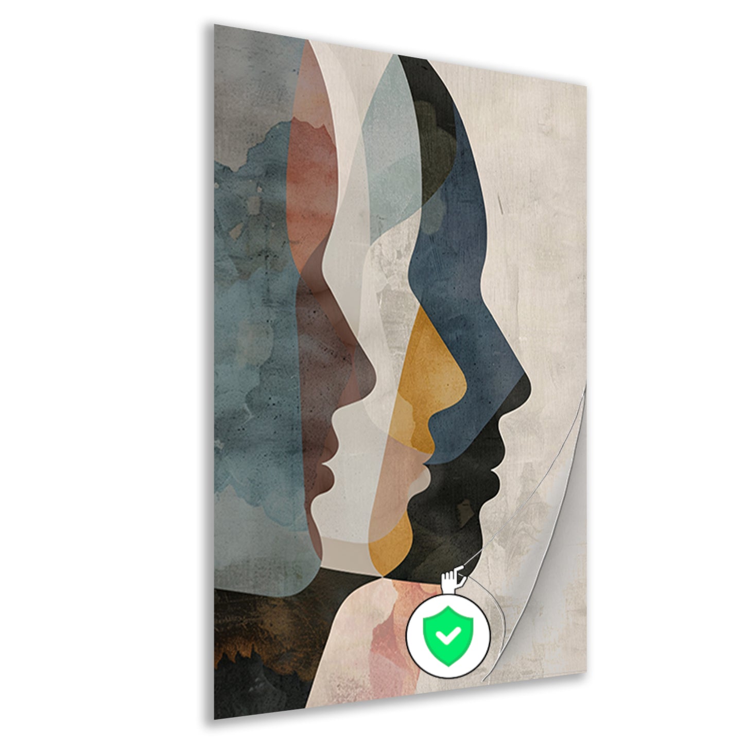 Abstracte Gezichten in Blauw, Beige en Geel poster