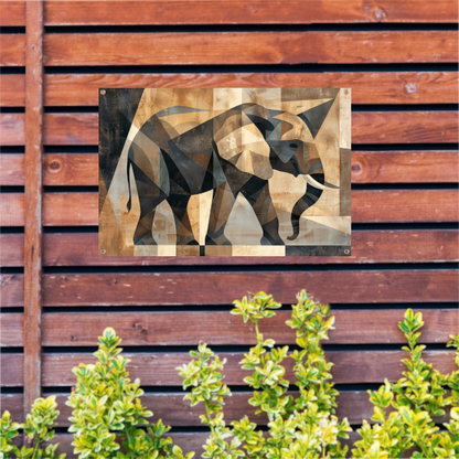 Abstracte Sepia Geometrische Olifant Kunst tuinposter